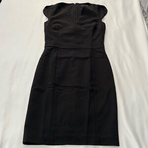 French Connection Black Petal Sleeve Deep V-Neck Sheath Dress